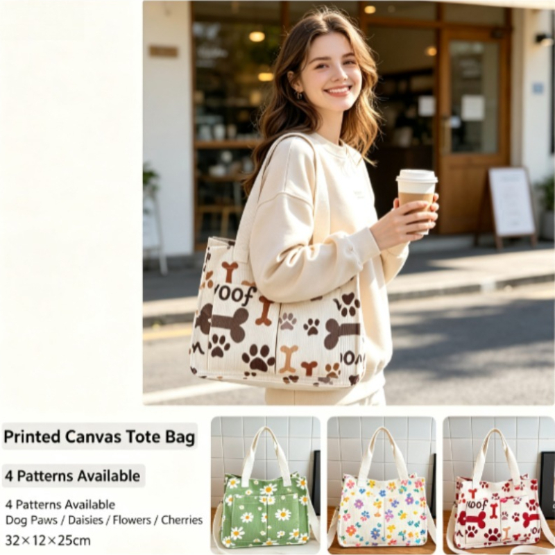 Women Handheld Bags - Sac écologique en velours côtelé tendance,