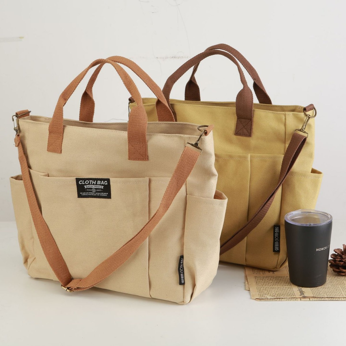 Women Handheld Bags - Sac fourre-tout en toile, sac à